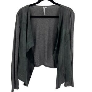 Michael Stars Modal Leather Drapey Open Front Blouse Grey Black Soft Women Med